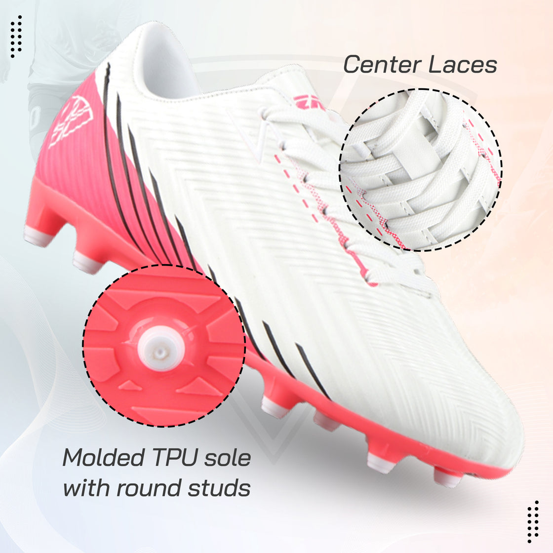 Tesoro Junior Firm Ground Soccer Cleats - White/Pink - Vizari Sports