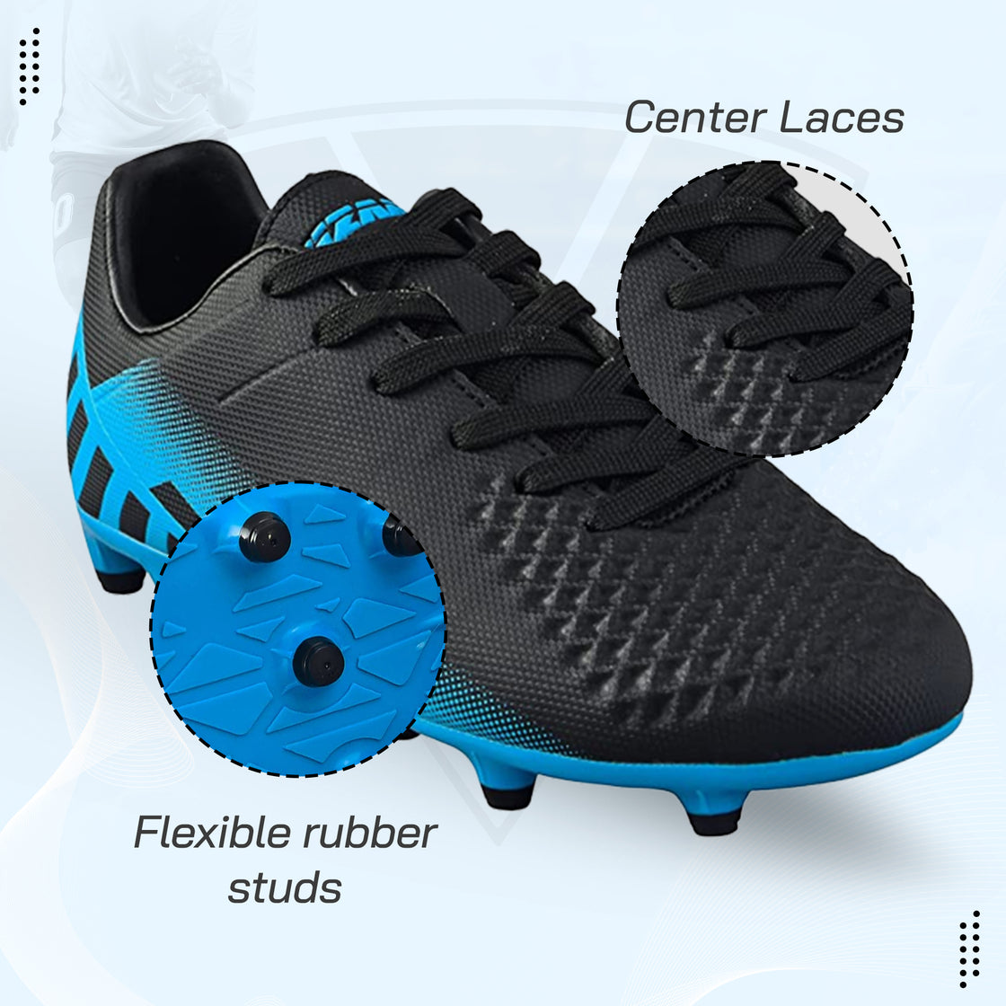 Santos JR. Firm Ground Soccer Shoes -Black/Sky Blue - Vizari Sports