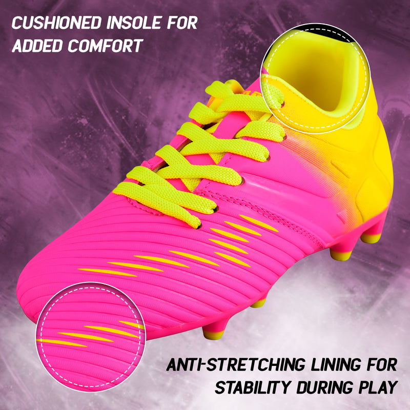 Vizari Liga youth soccer cleat outsole showing 11 molded TPU firm ground studs (metal-free, youth-league safe)