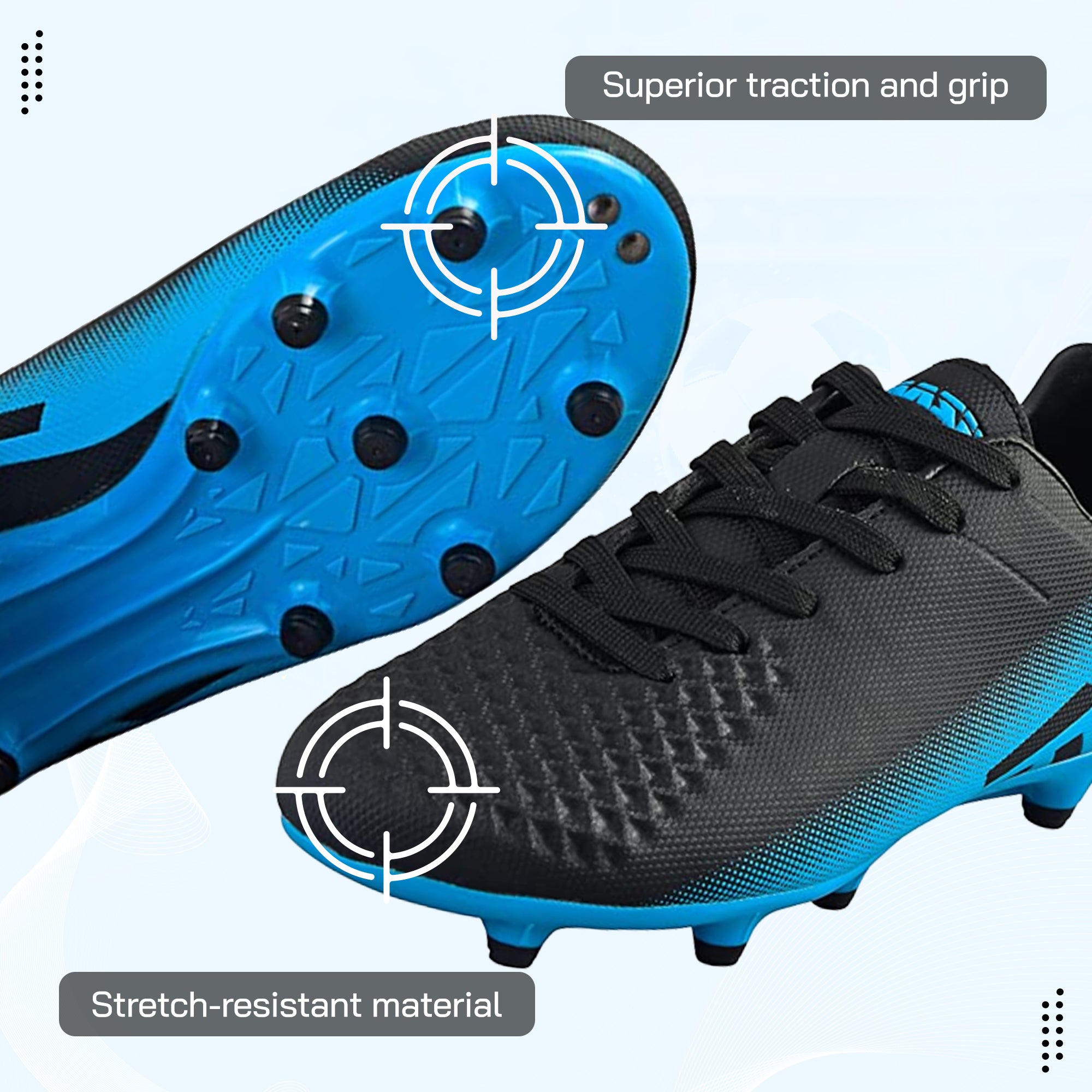 Santos Junior Firm Ground Soccer Shoes - Black/Sky Blue