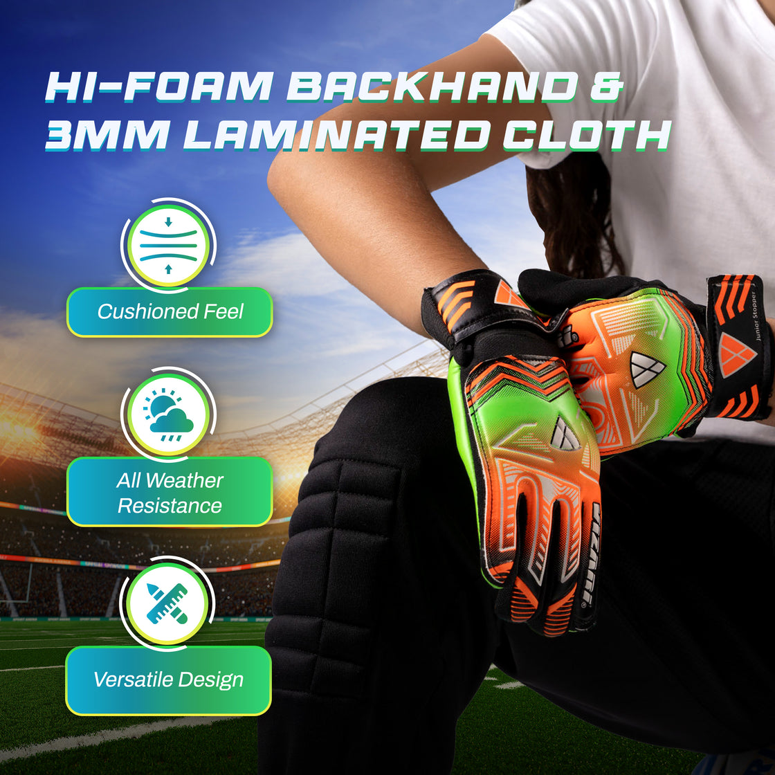 Junior Stopper Goalkeeping Glove - Orange/Green - Vizari Sports