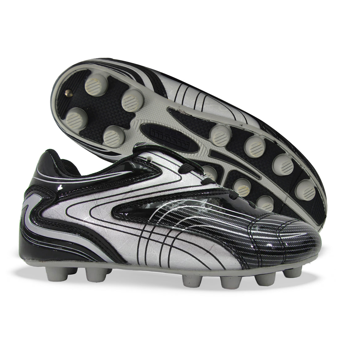 Youth Striker Firm Ground Soccer Shoes -Black/Silver - Vizari Sports