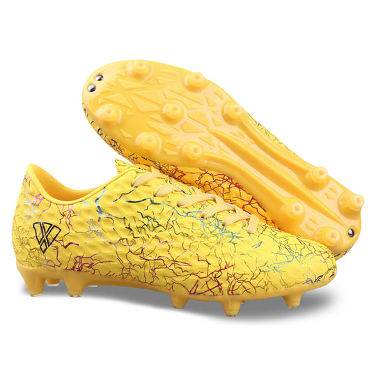 Vizari Zodiac JR kids firm ground soccer cleat in yellow, side profile, youth sizes 8C-6Y