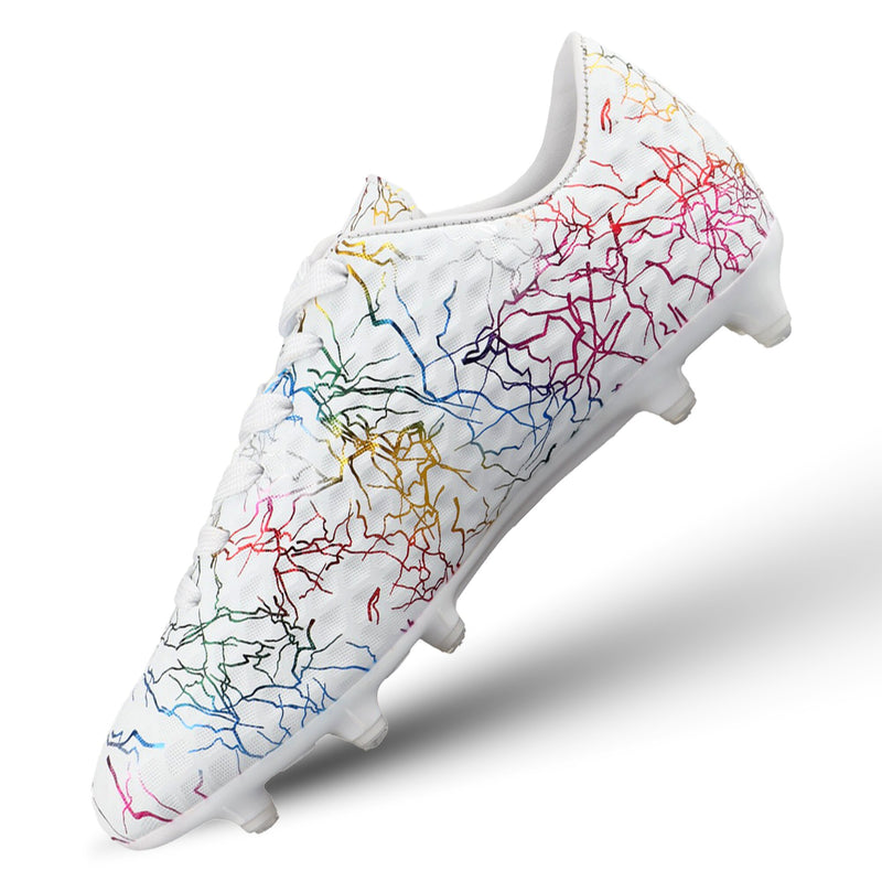 Vizari Zodiac JR kids firm ground soccer cleat in white, side profile, youth sizes 8C-6Y