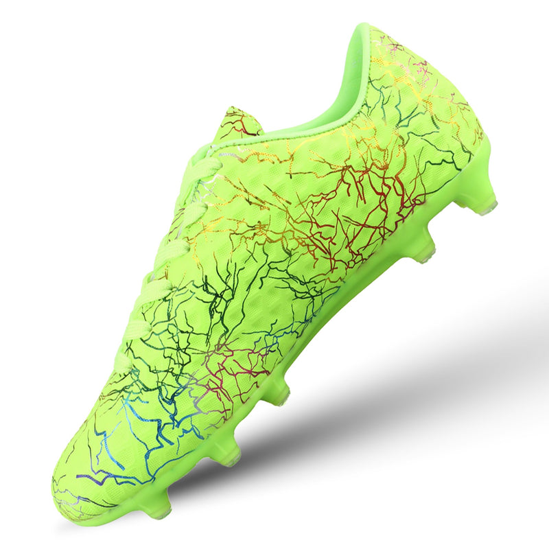 Vizari Zodiac JR kids firm ground soccer cleat in green, side profile, youth sizes 8C-6Y