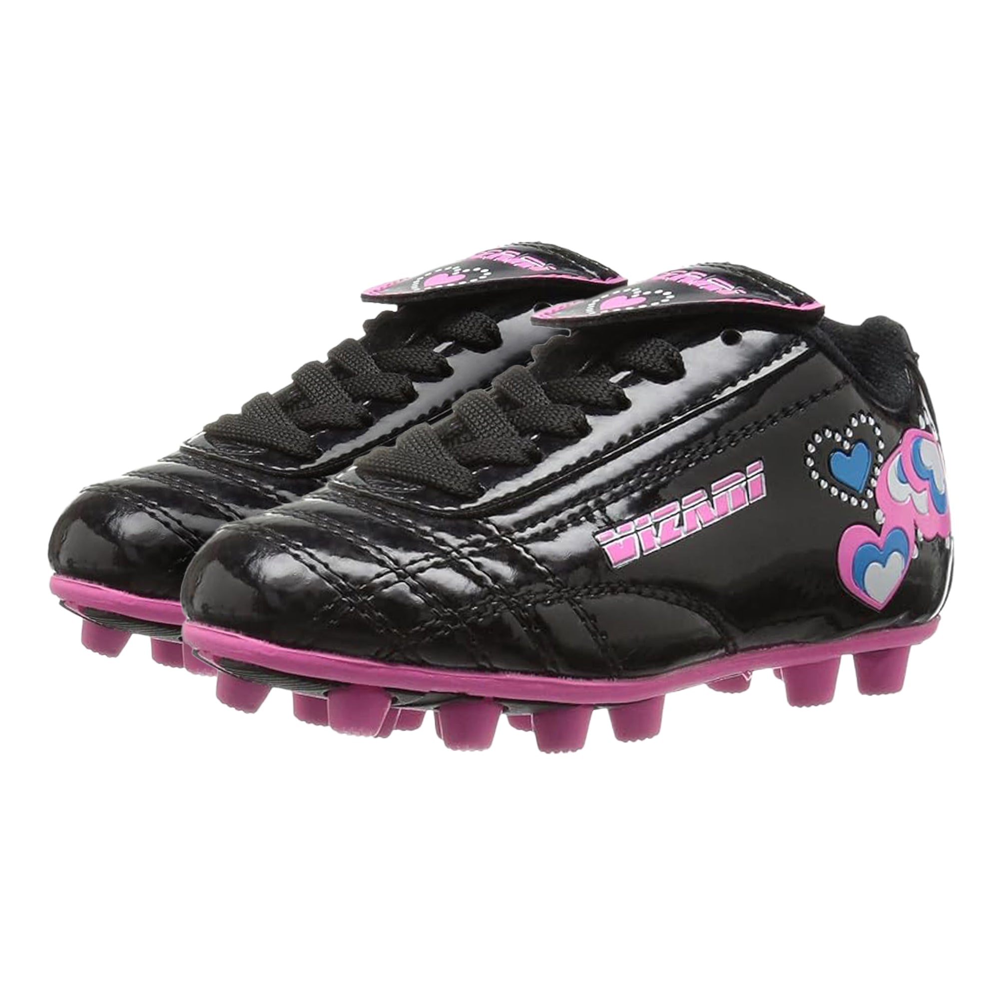Shiny Retro Hearts Firm Ground Soccer Shoes -Black/Pink