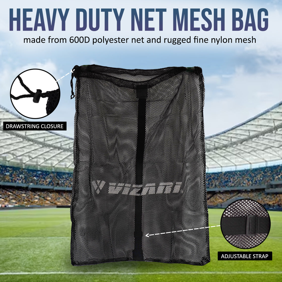Heavy Duty Net Mesh Ball Bag - Black - Vizari Sports