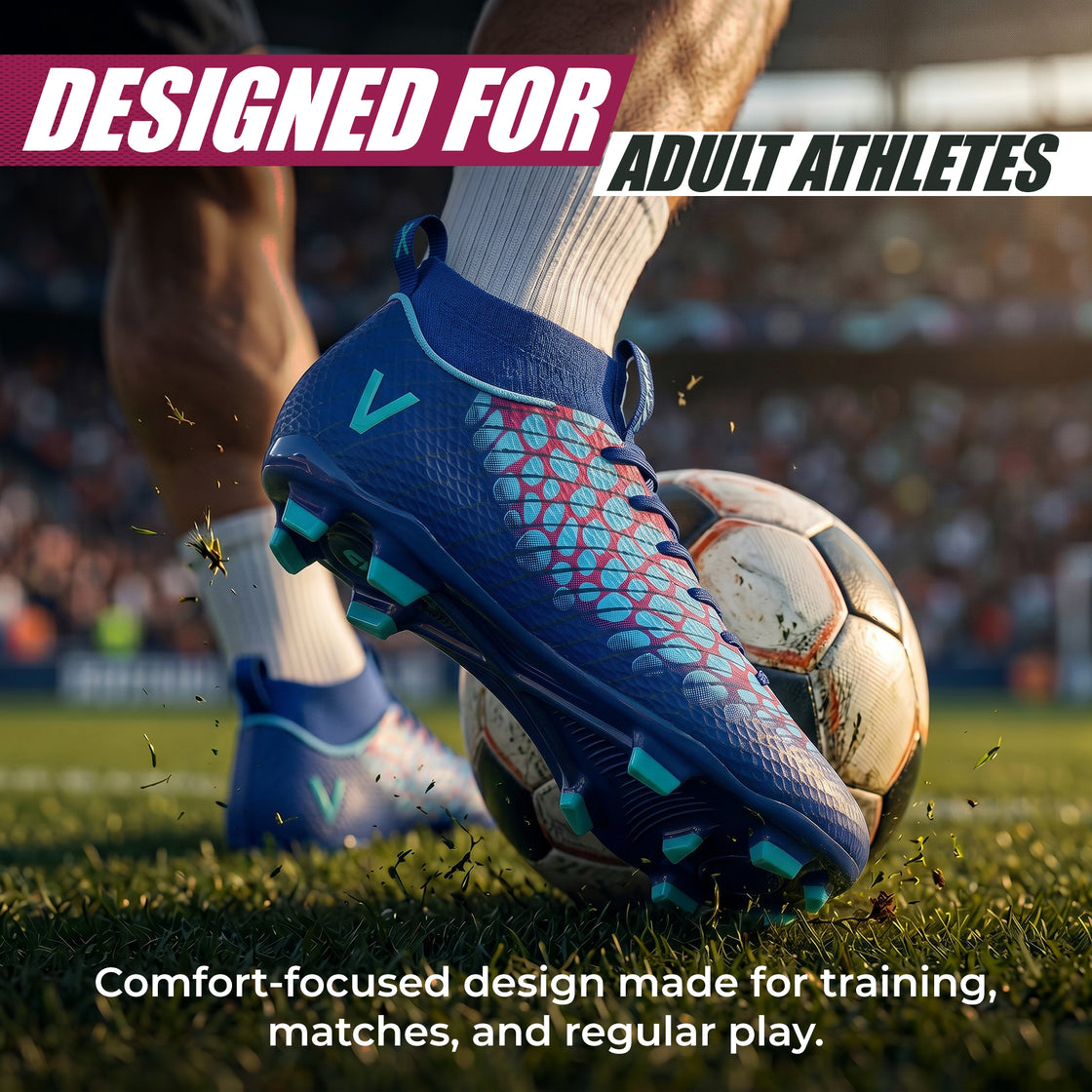 Flynox Adult Firm Ground Soccer Cleats - Royal