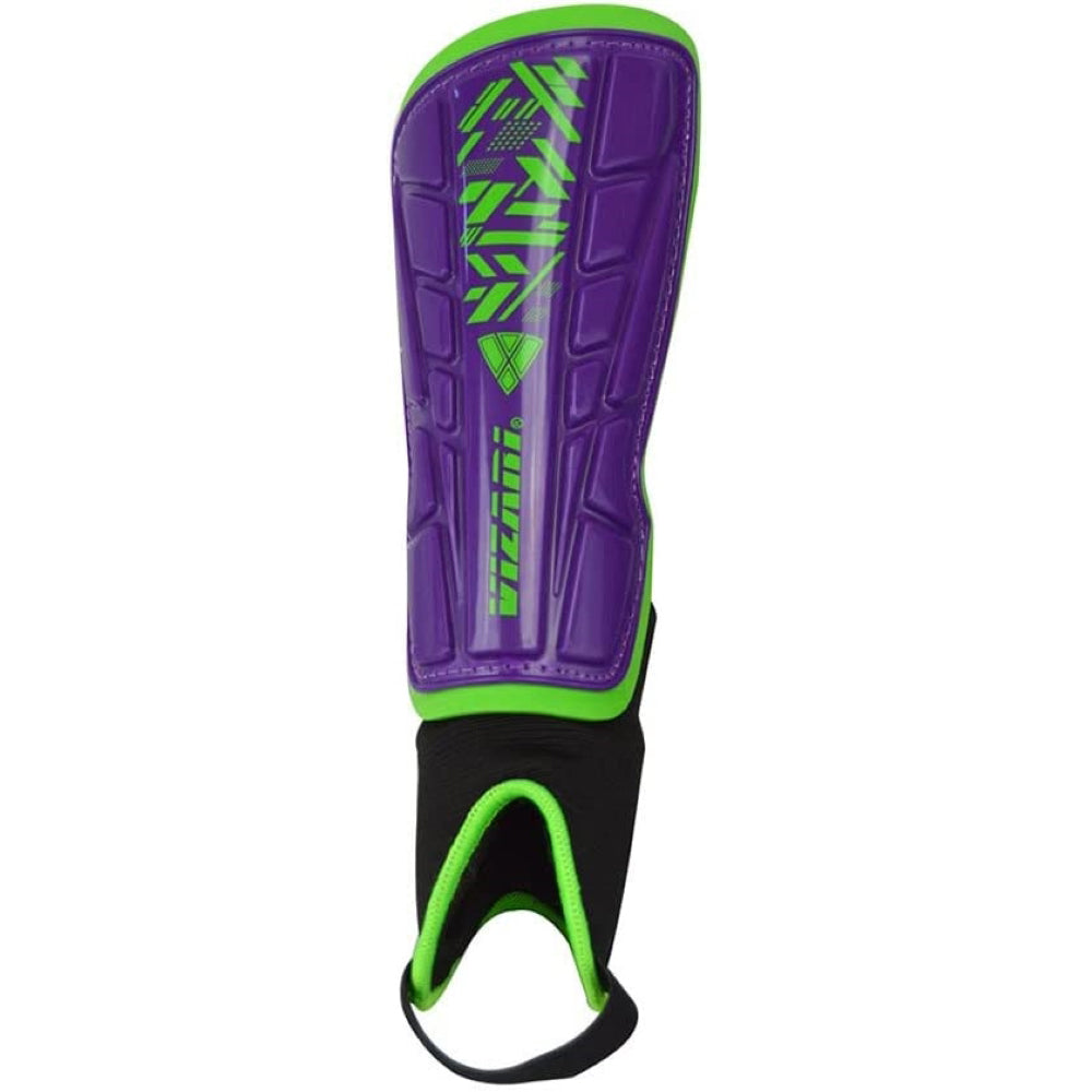 Malaga Soccer Shin Guard with Adjustable Straps-Purple/Green - Vizari Sports