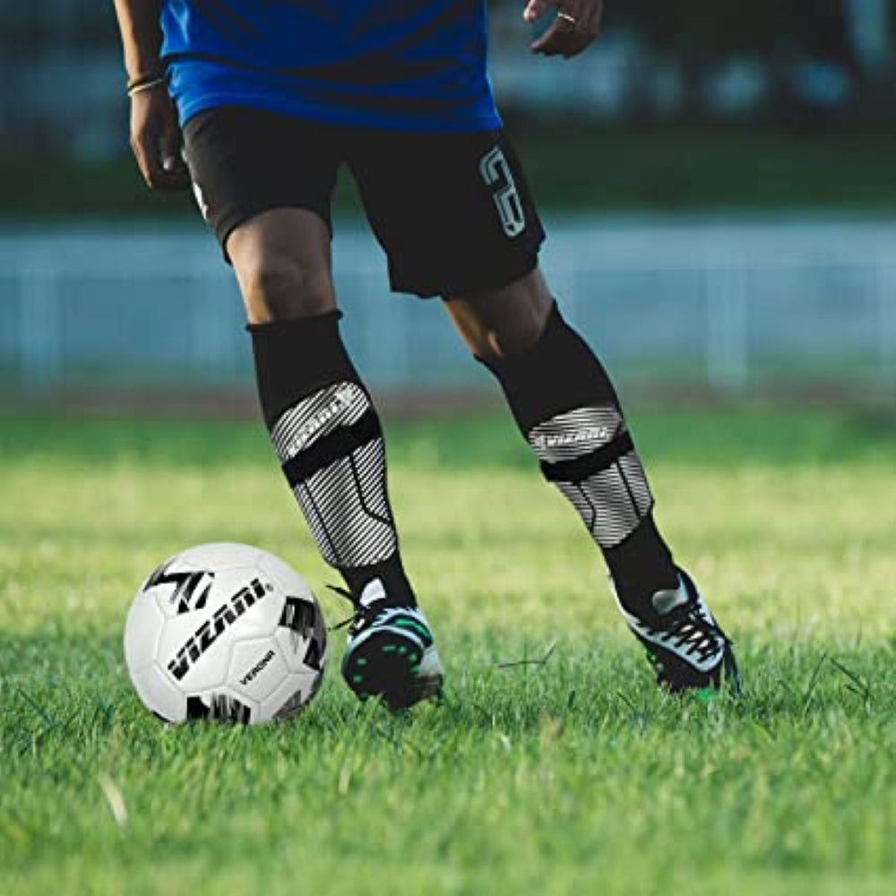 Matera Soccer Shin Guard with Ankle Protection-Black/White - Vizari Sports