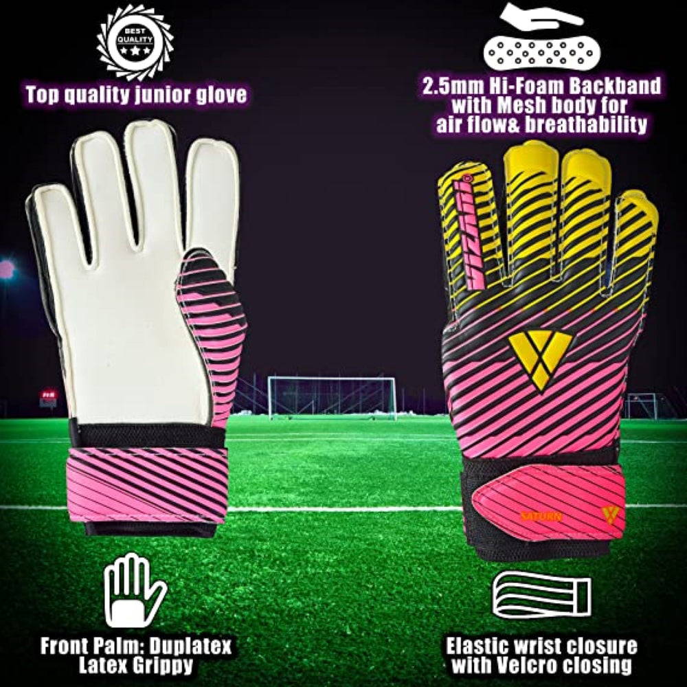 Saturn F.P. Goalkeeper Gloves w/ Finger Support-Pink/Yellow - Vizari Sports