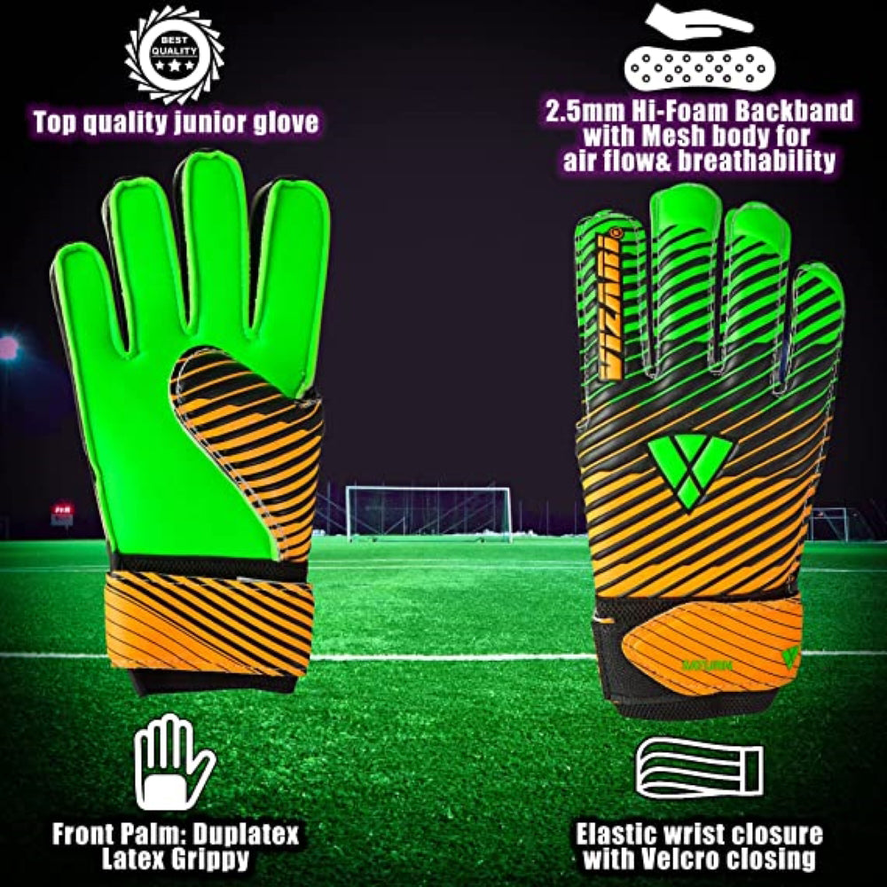Saturn F.P. Goalkeeper Gloves w/ Finger Support-Green/Orange - Vizari Sports