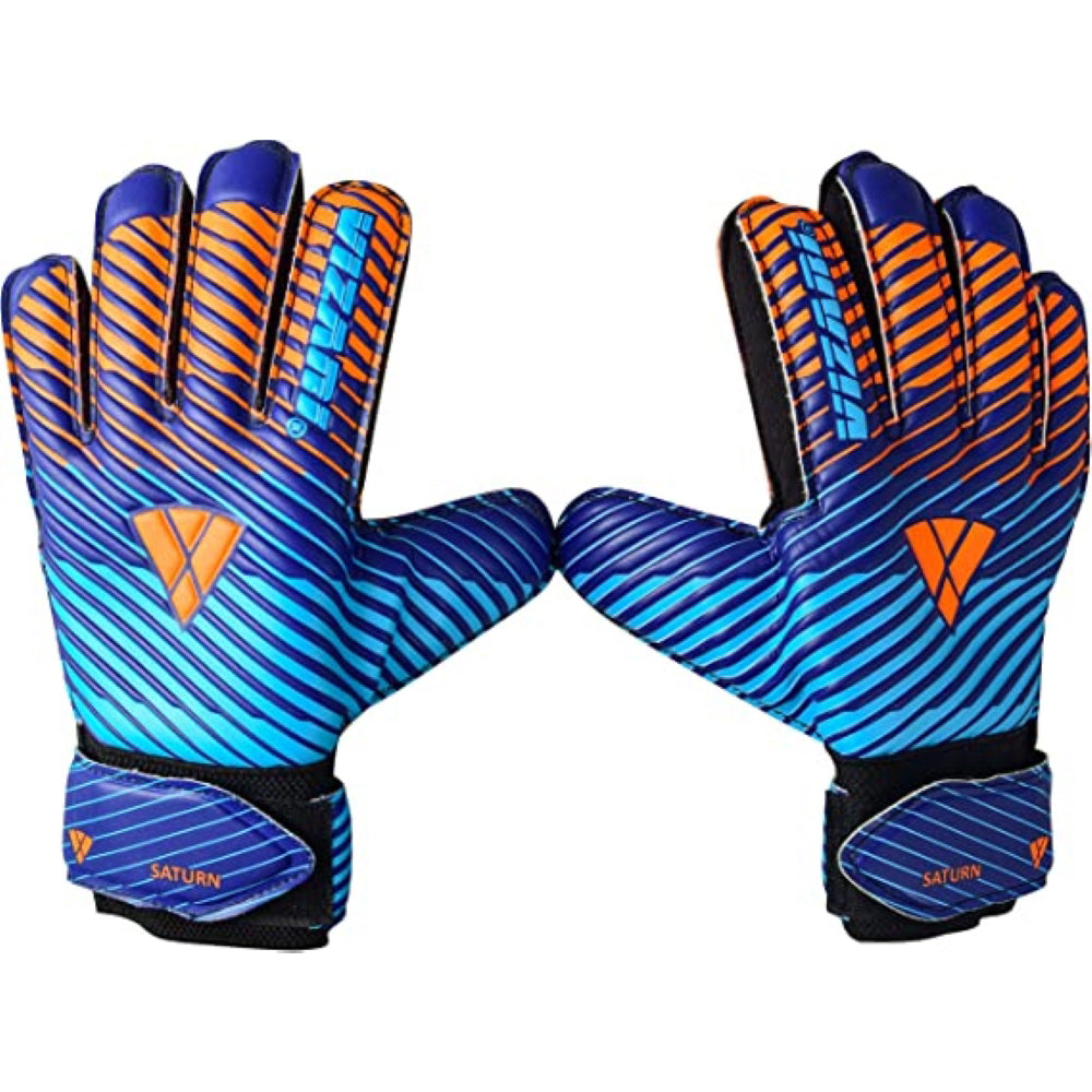 Saturn F.P. Goalkeeper Gloves w/ Finger Support-Blue/Orange - Vizari Sports