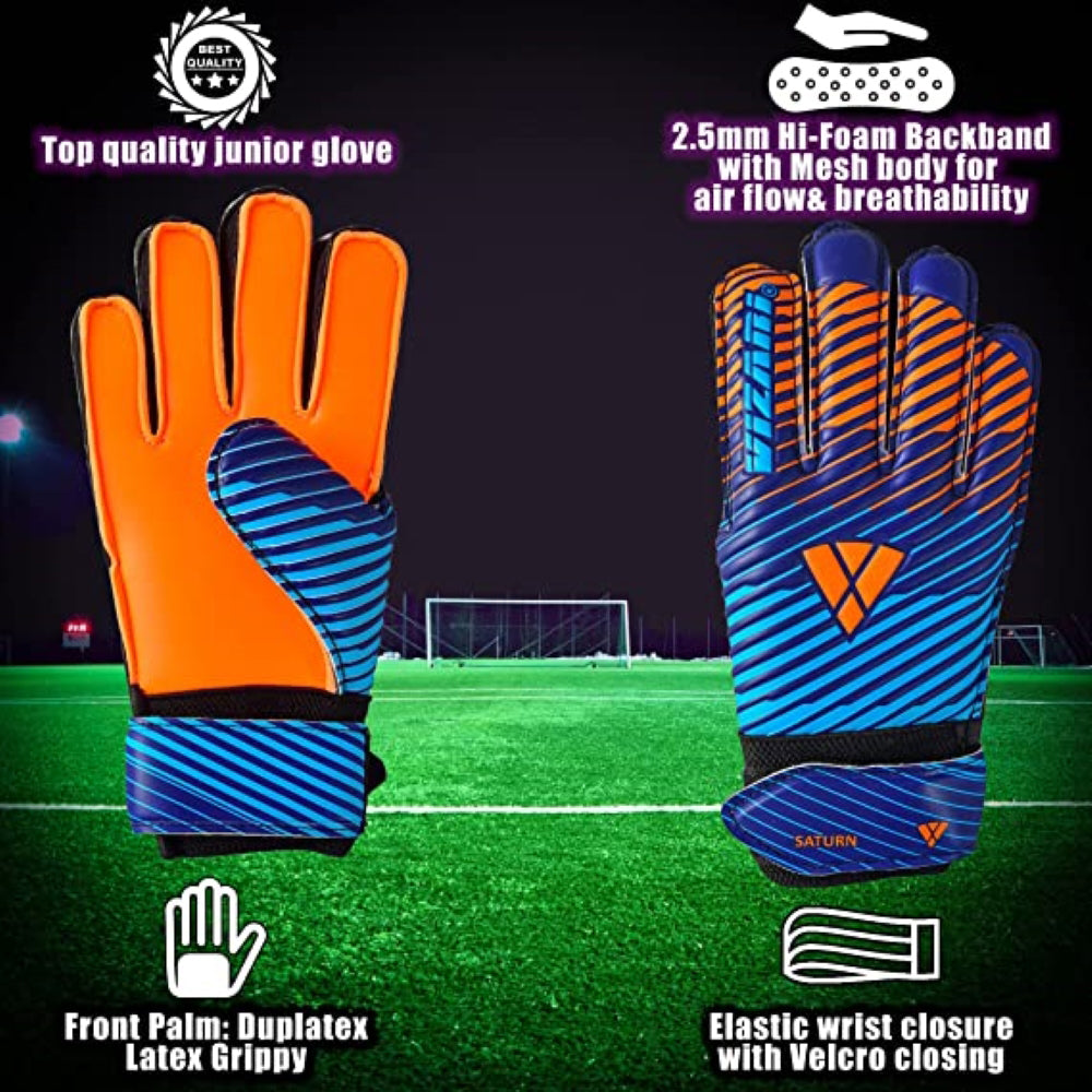 Saturn F.P. Goalkeeper Gloves w/ Finger Support-Blue/Orange - Vizari Sports