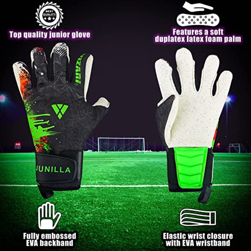 Junilla Goalkeeper Gloves with Finger Protection - Black/White - Vizari Sports