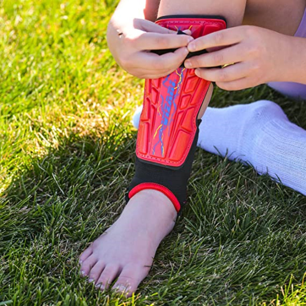 Zodiac Soccer Shin Guard with Detachable Ankle Protection-Red