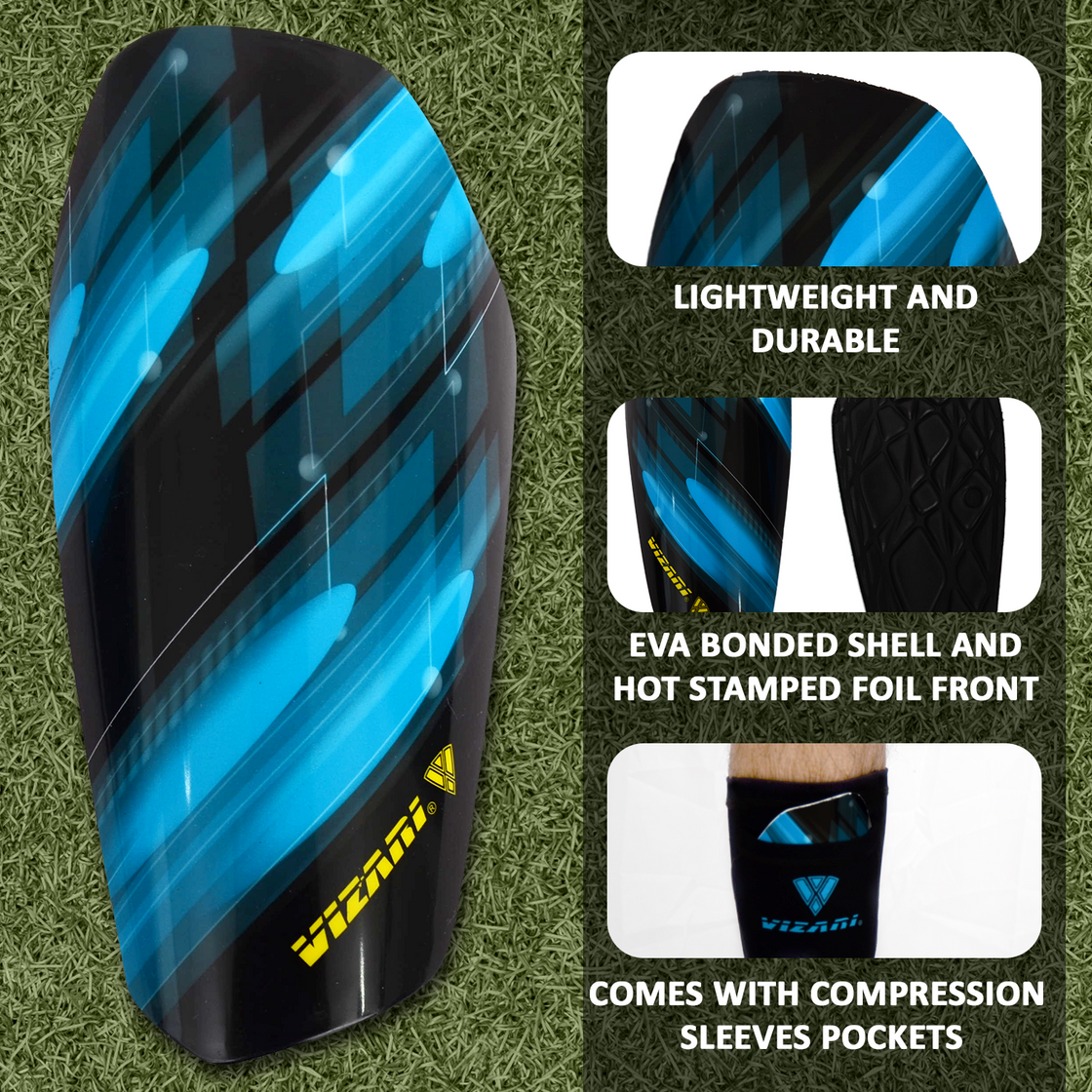 Salinas Soccer Shin Guard with Pocketed Sleeve-Sky/Black - Vizari Sports