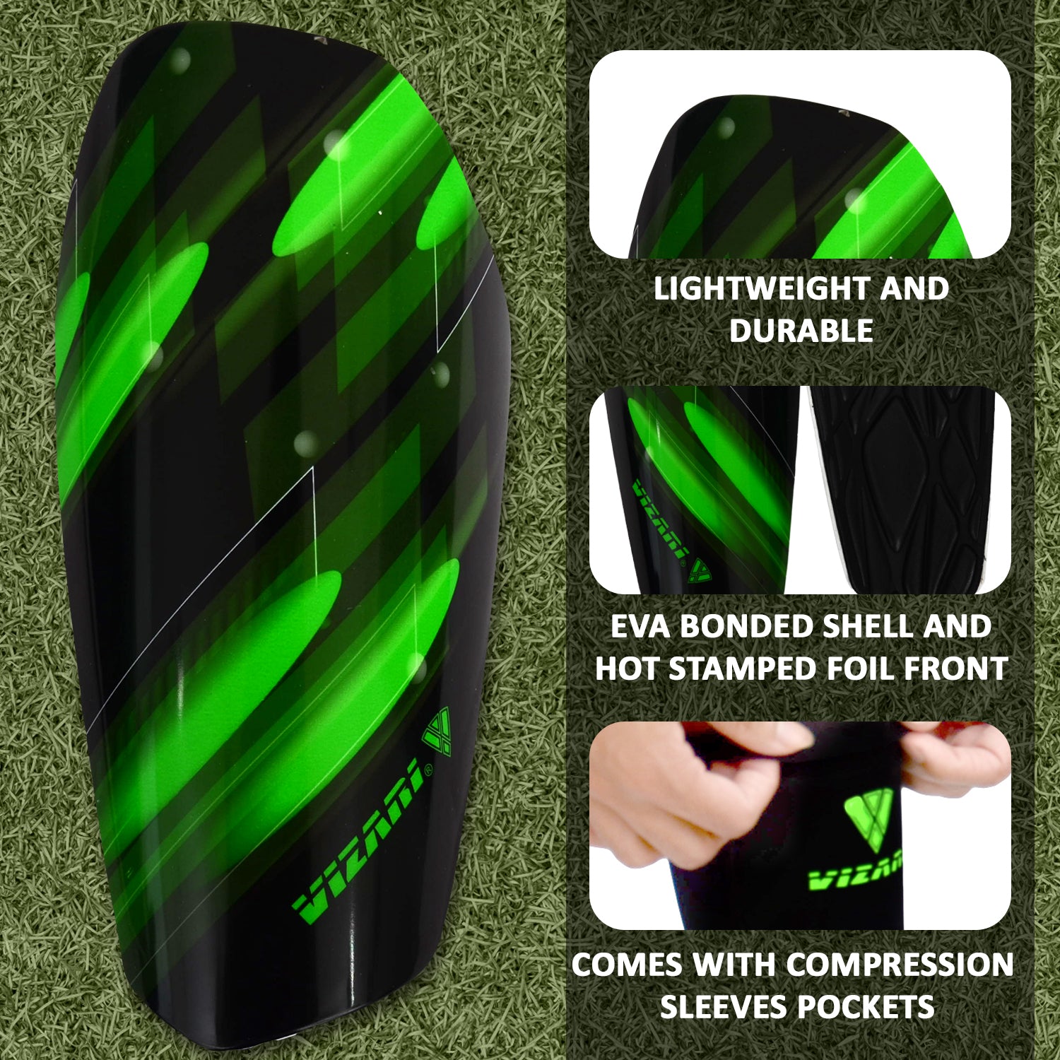 Salinas Soccer Shin Guard with Pocketed Sleeve-Green/Black
