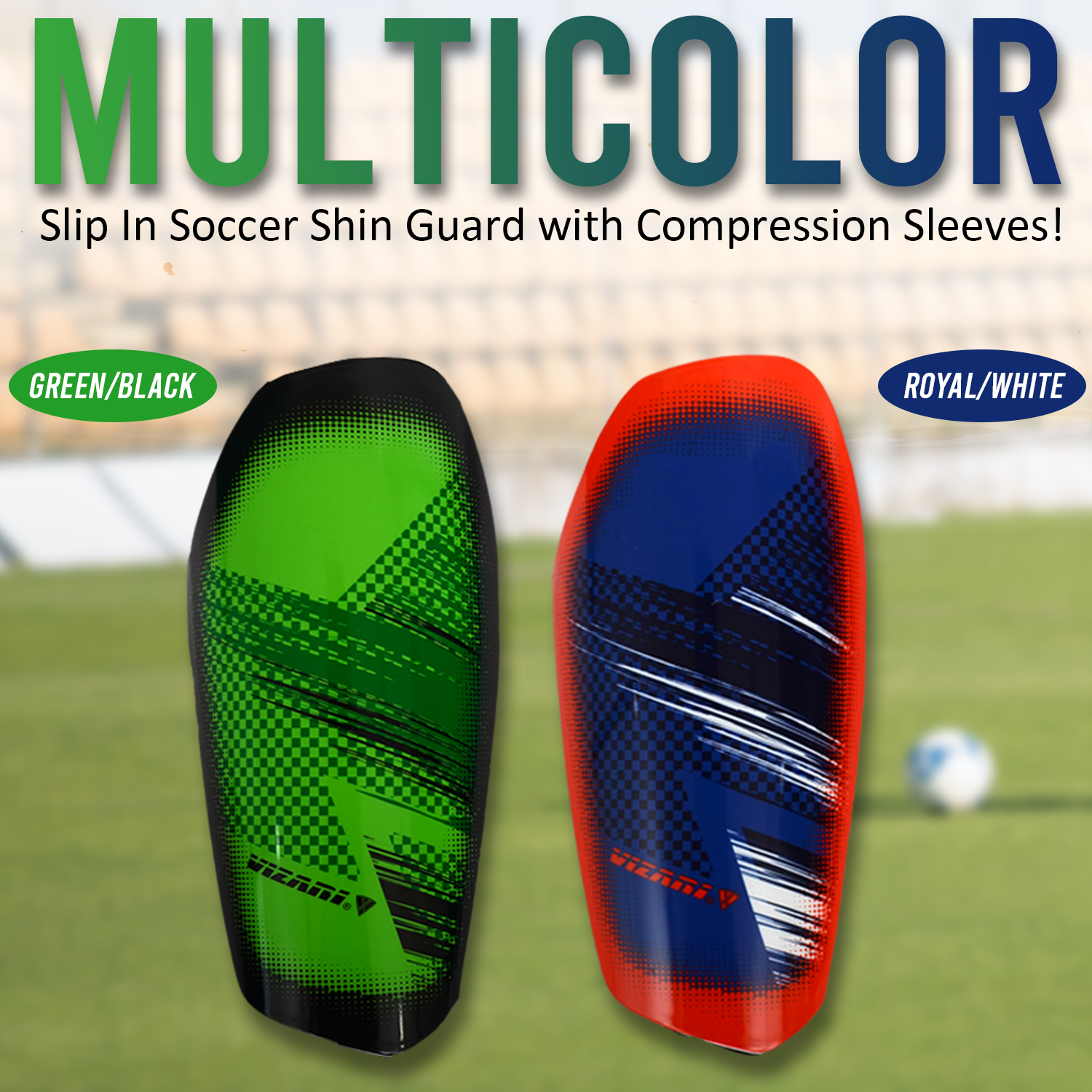 Aptos Soccer Shin Guard with Sleeve-Royal/White