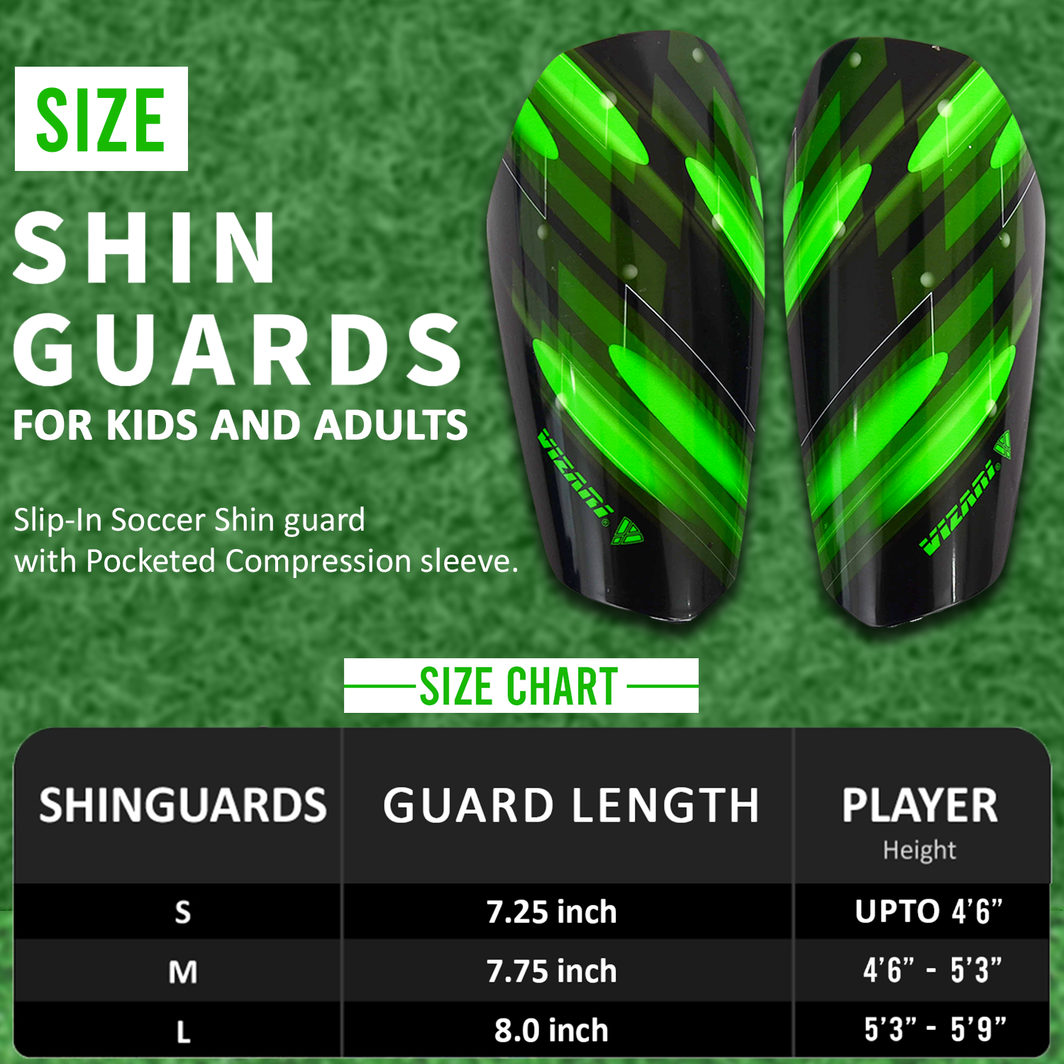 Salinas Soccer Shin Guard with Pocketed Sleeve-Green/Black