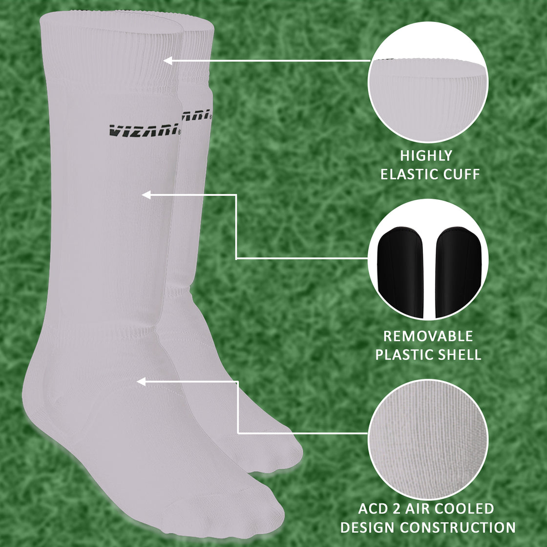 Shin-guard w/ Sock-White - Vizari Sports