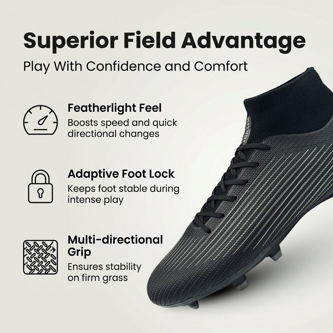 Terron Adult Firm Ground Soccer Cleats - Black