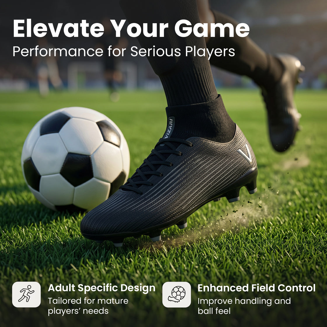 Terron Adult Firm Ground Soccer Cleats - Black