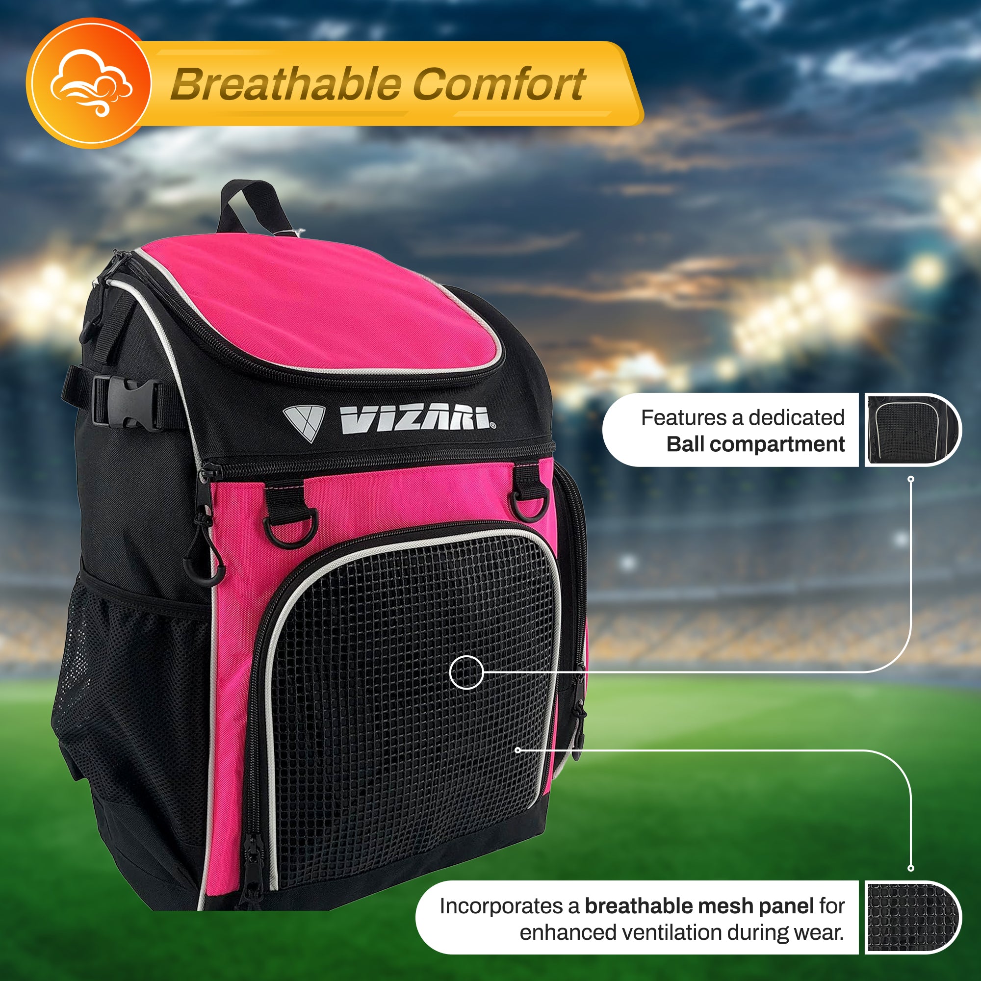 Cambria Soccer Backpack - Neon Pink/White