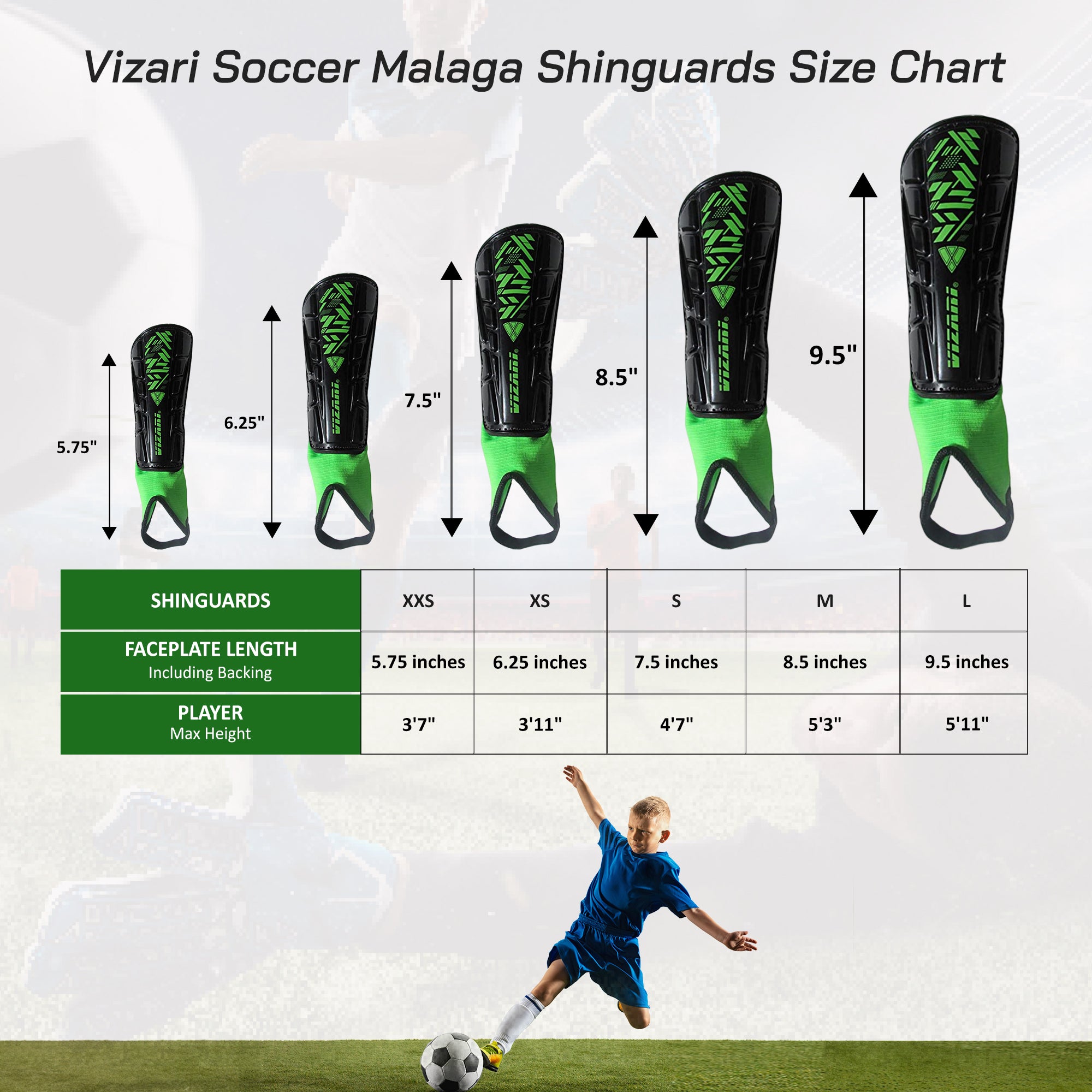 Malaga Soccer Shin Guard with Adjustable Straps-Black/N. Green