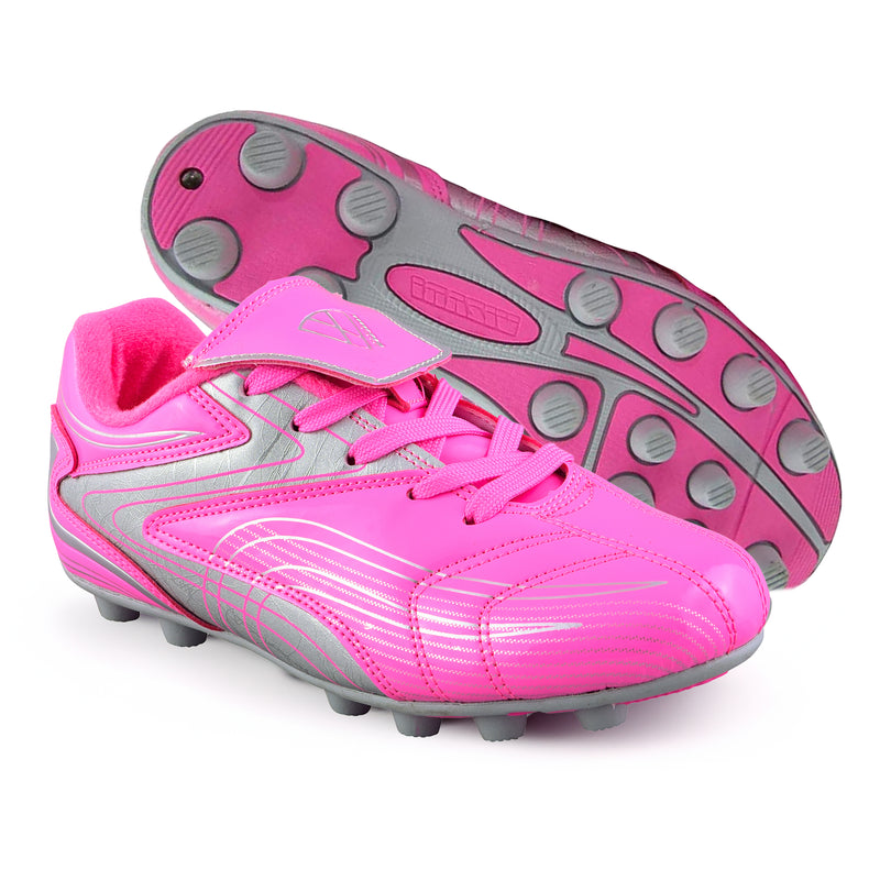 Vizari Striker firm ground soccer cleats in black and silver, showing low-profile ankle collar design compatible with slip-in shin guards and compression sleeves