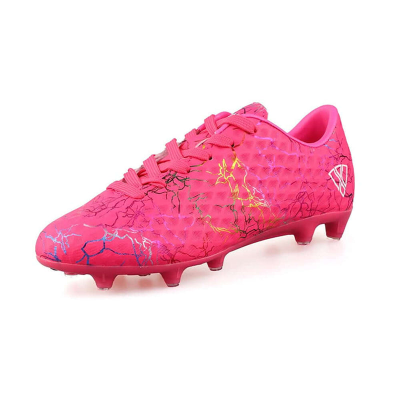 Pair of Vizari Zodiac JR kids firm ground soccer cleats in pink, priced under $30