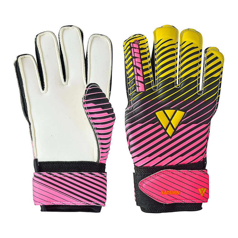 Saturn F.P. Goalkeeper Gloves w/ Finger Support-Pink/Yellow - Vizari Sports