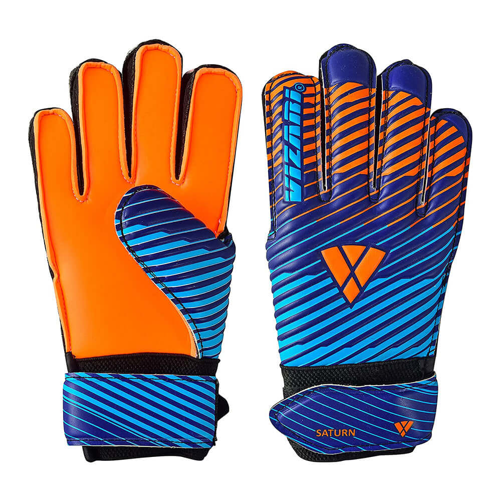 Saturn F.P. Goalkeeper Gloves w/ Finger Support-Blue/Orange - Vizari Sports