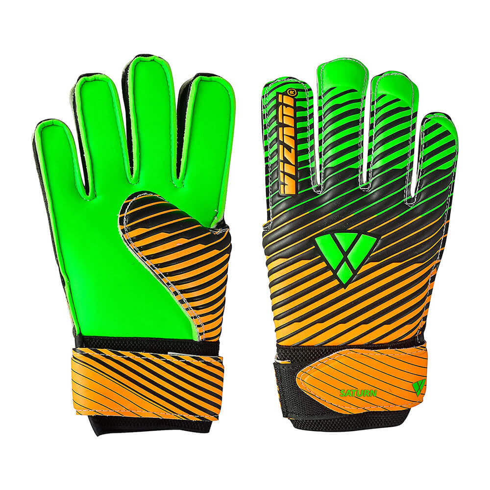 Saturn F.P. Goalkeeper Gloves w/ Finger Support-Green/Orange - Vizari Sports