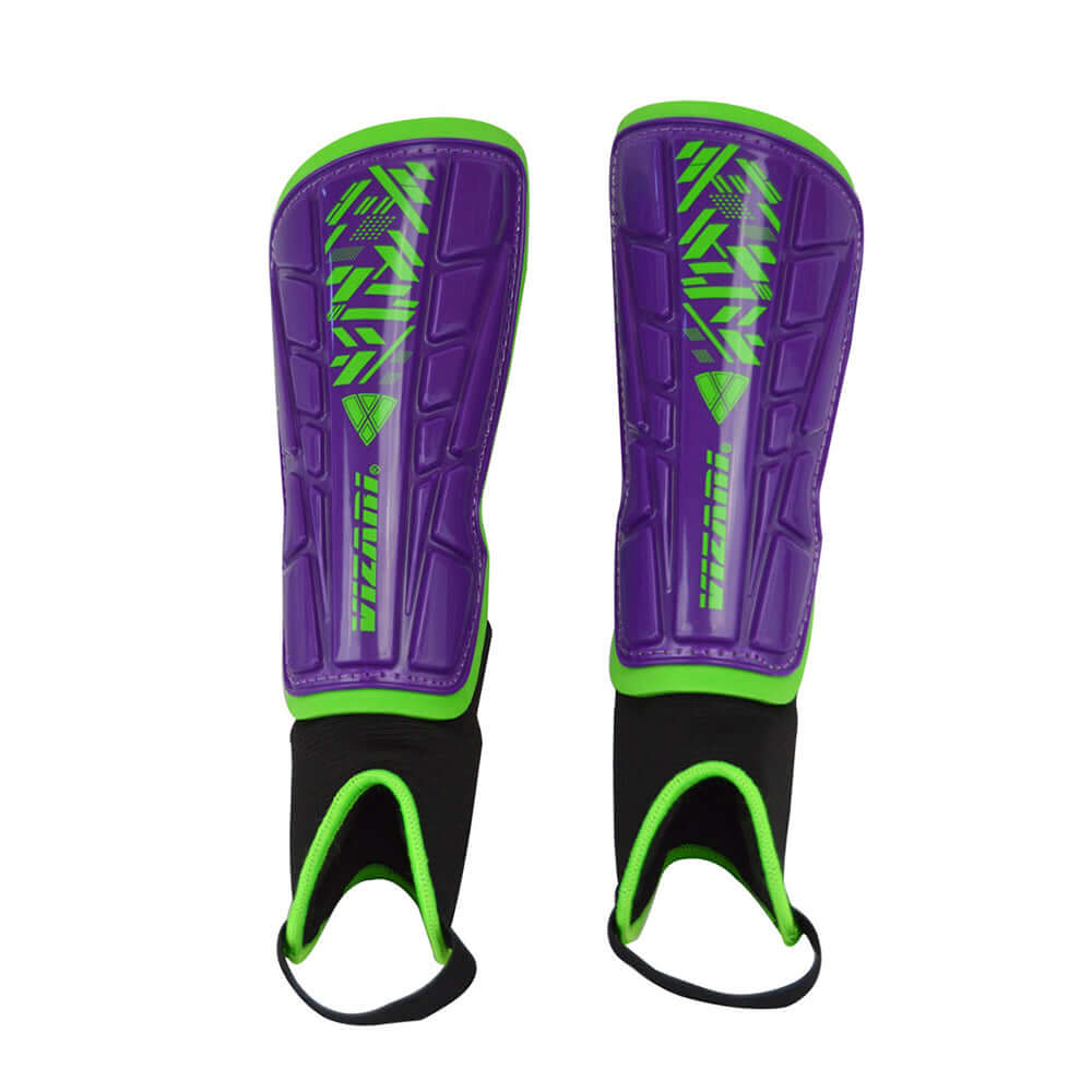 Malaga Soccer Shin Guard with Adjustable Straps-Purple/Green - Vizari Sports