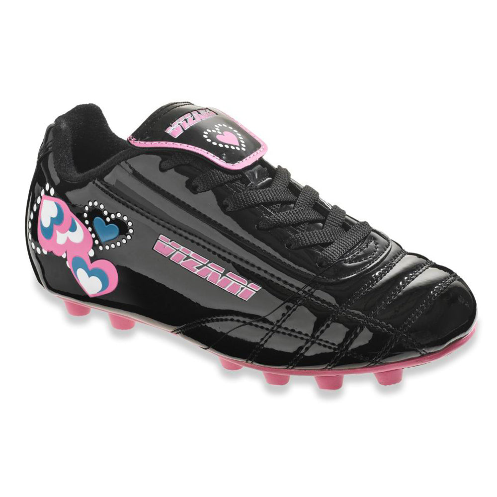 Shiny Retro Hearts Firm Ground Soccer Shoes -Black/Pink