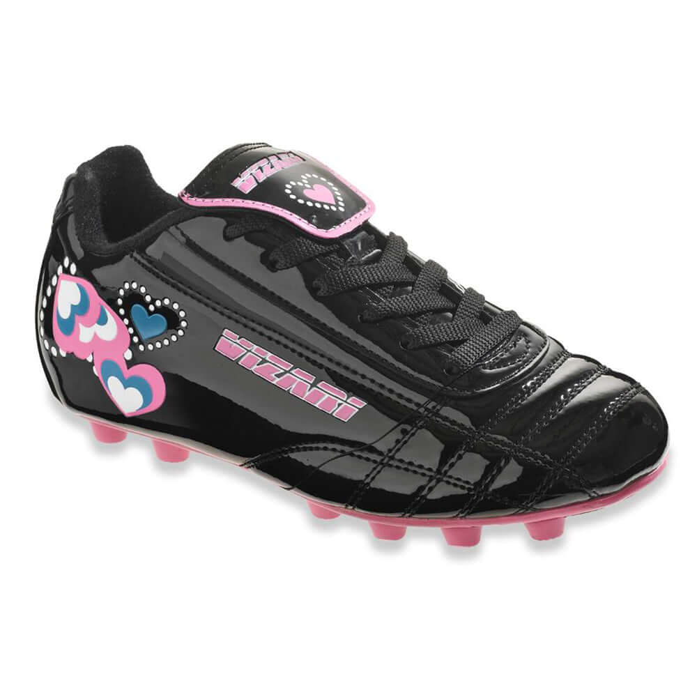 Shiny Retro Hearts Firm Ground Soccer Shoes -Black/Pink - Vizari Sports