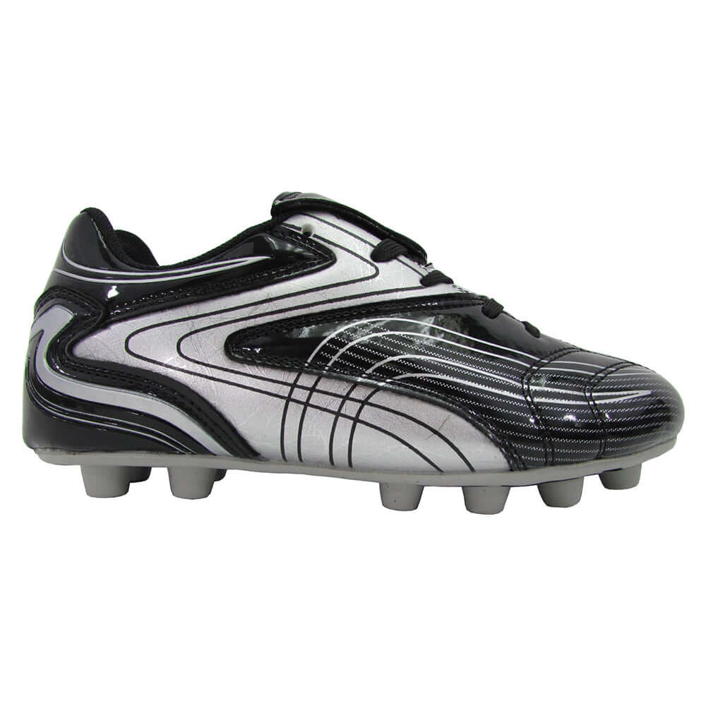 Youth Striker Firm Ground Soccer Shoes -Black/Silver - Vizari Sports